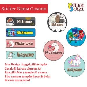 STICKER LABEL NAMA ANAK CUSTOM WATERPROOF FREE DESIGN